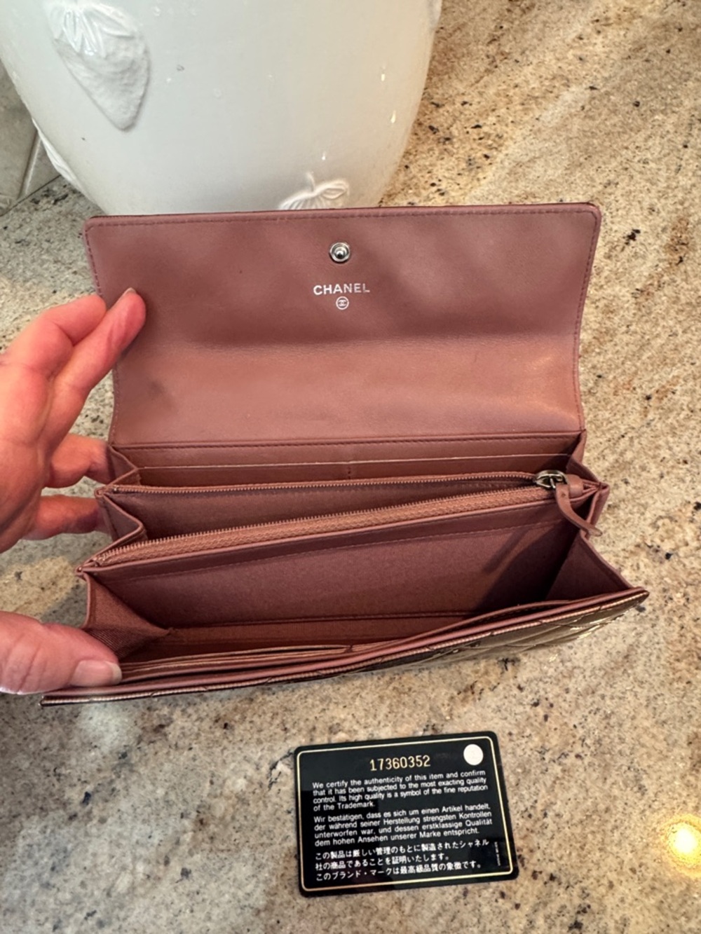 CHANEL Quilted Patent Leather Continental Wallet - Bronze Brown - Picture 8 of 11